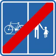 Einde van de weg of gedeelte van de openbare weg bestemd voor voetgangers, fietsers, ruiters en speed pedelecs met aanduiding van het gedeelte van de weg dat aan de verschillende categorieën gebruikers is toegewezen.